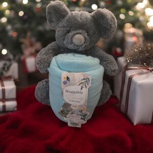 Gray Plush Bear with Blue Blanket